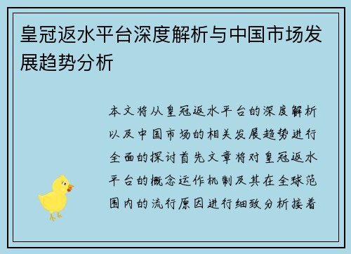 皇冠返水平台深度解析与中国市场发展趋势分析